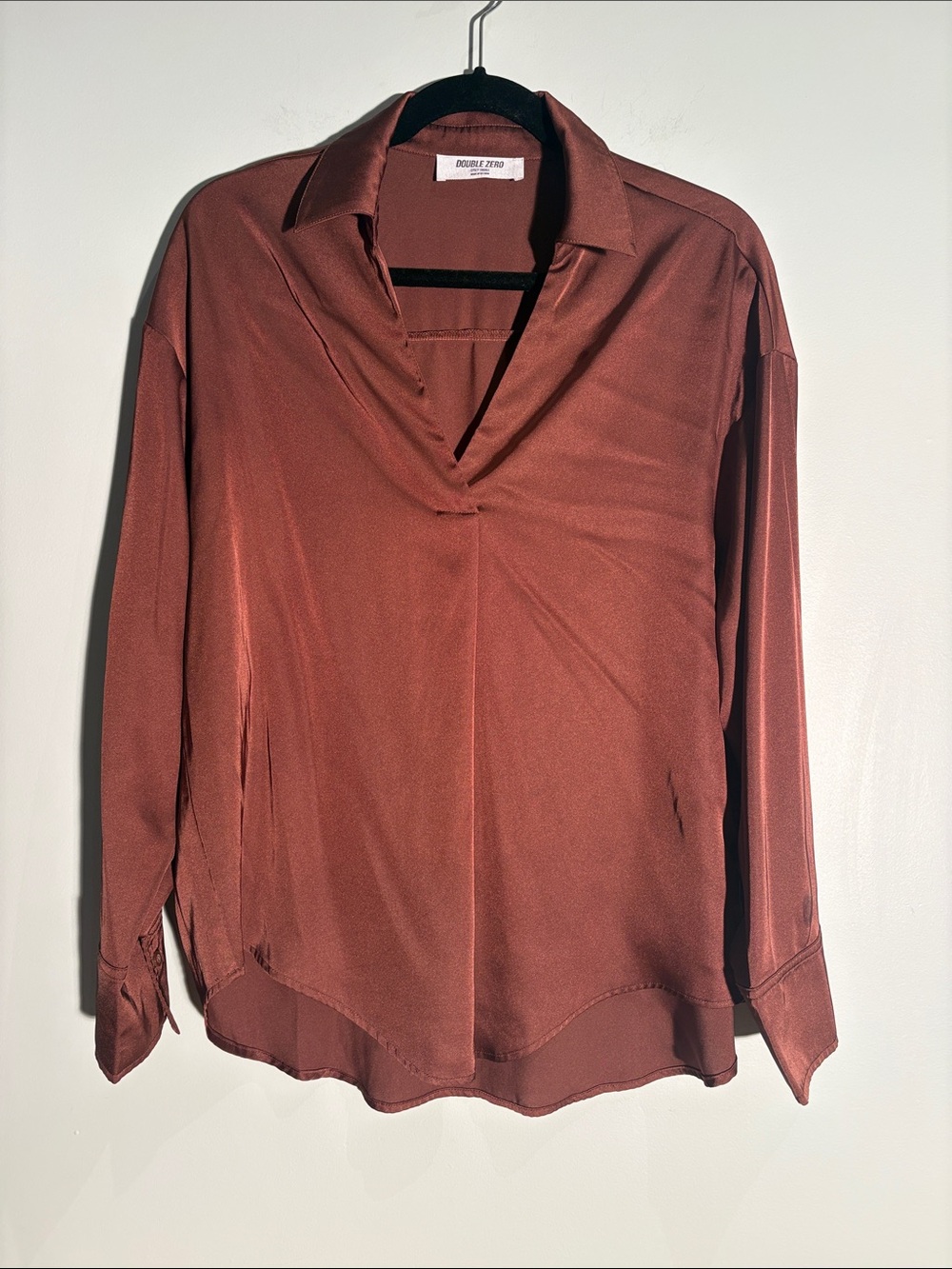 Double Zero Rust Terracotta Satin Collared Blouse